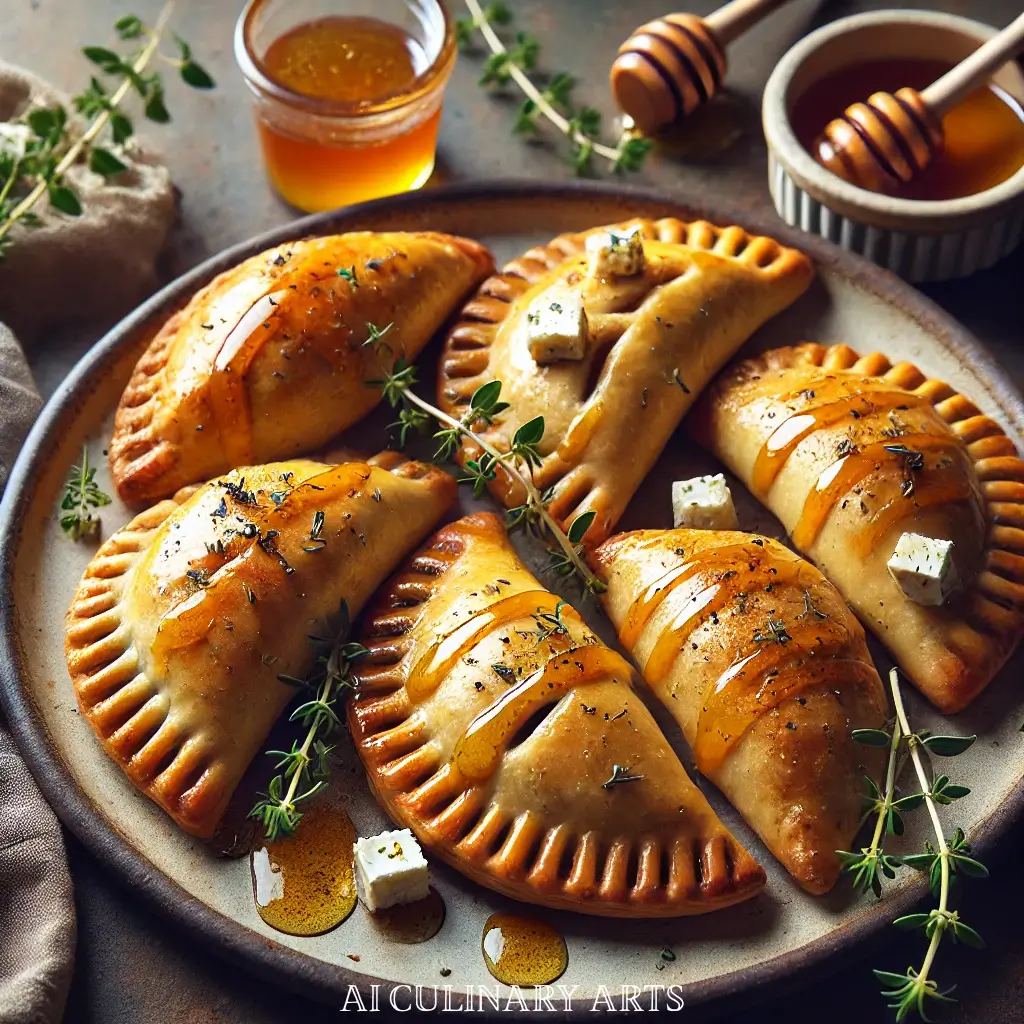 Caramelized Onion & Feta Hand Pies with Thyme-Honey Drizzle