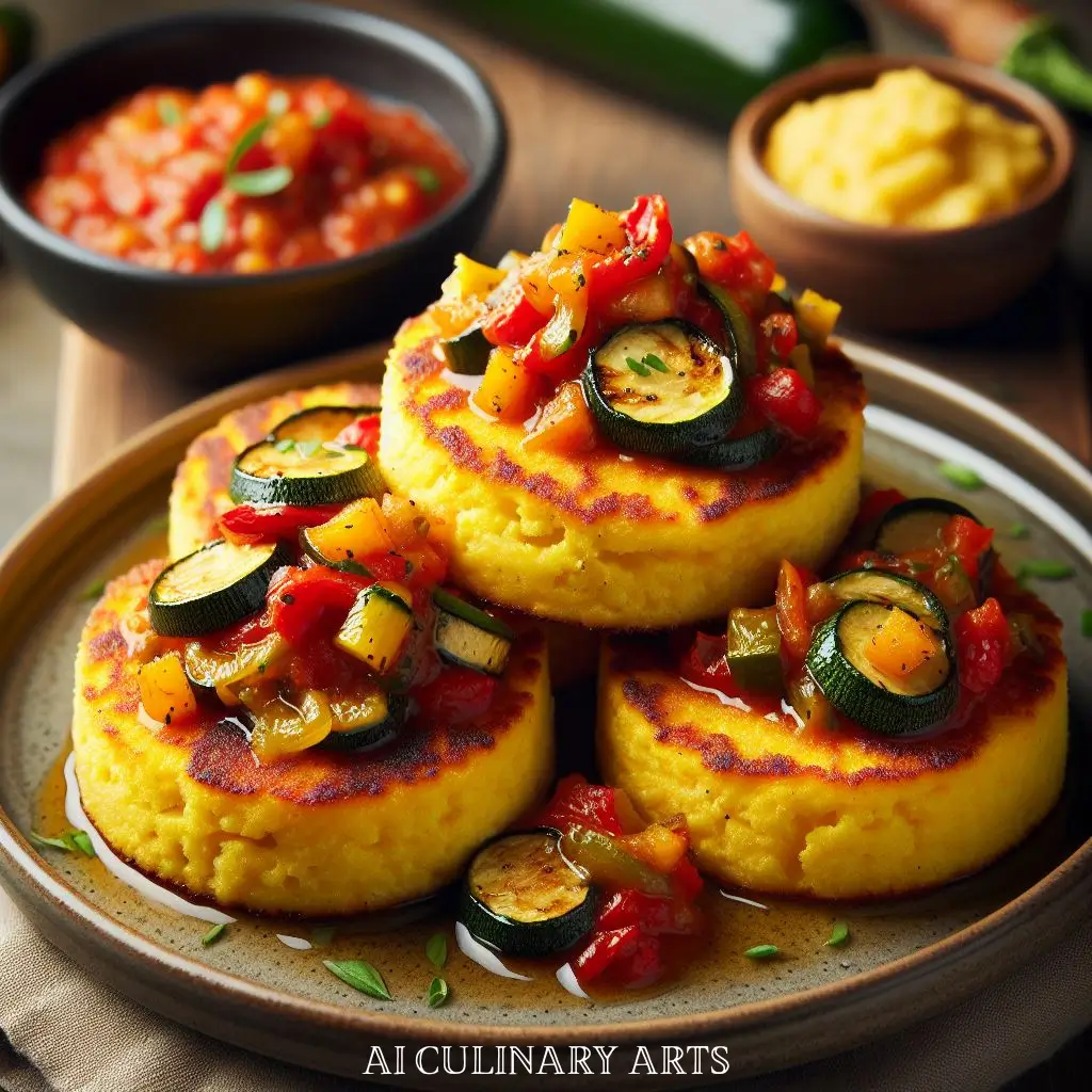 Cheesy Polenta Cakes with Roasted Veggie Salsa