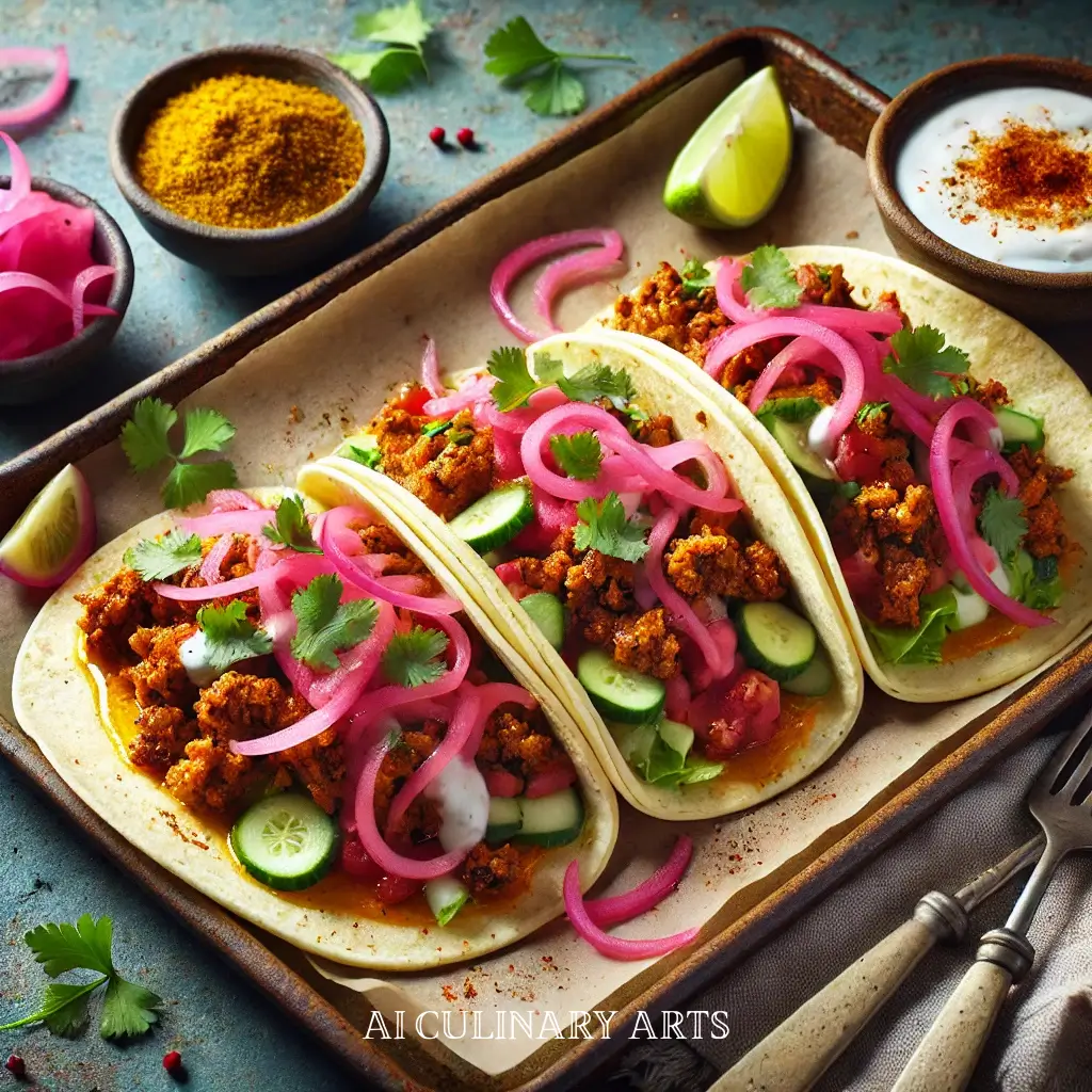 Spiced Lamb Tacos with Pickled Red Onions & Yogurt-Tahini Sauce0