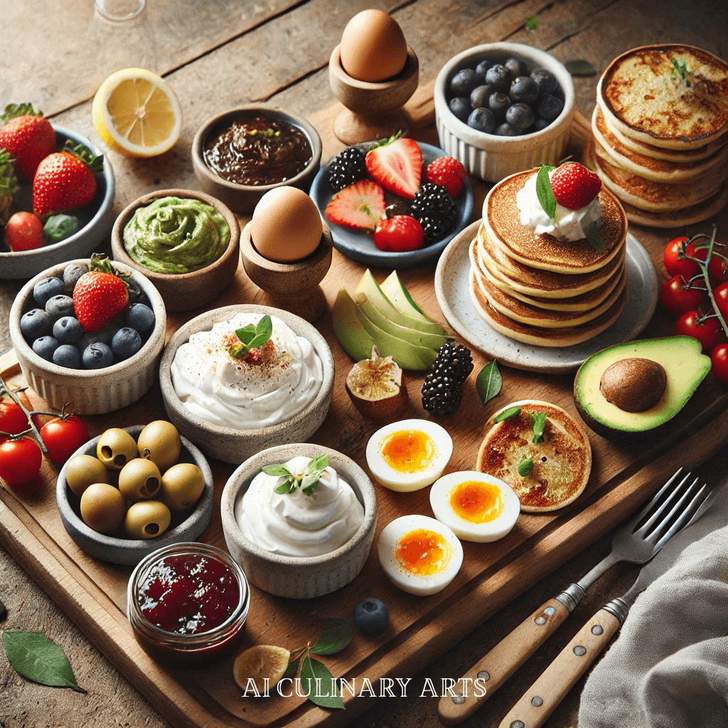 Sweet & Savory Brunch Board with Whipped Ricotta, Eggs & Mini Pancakes2
