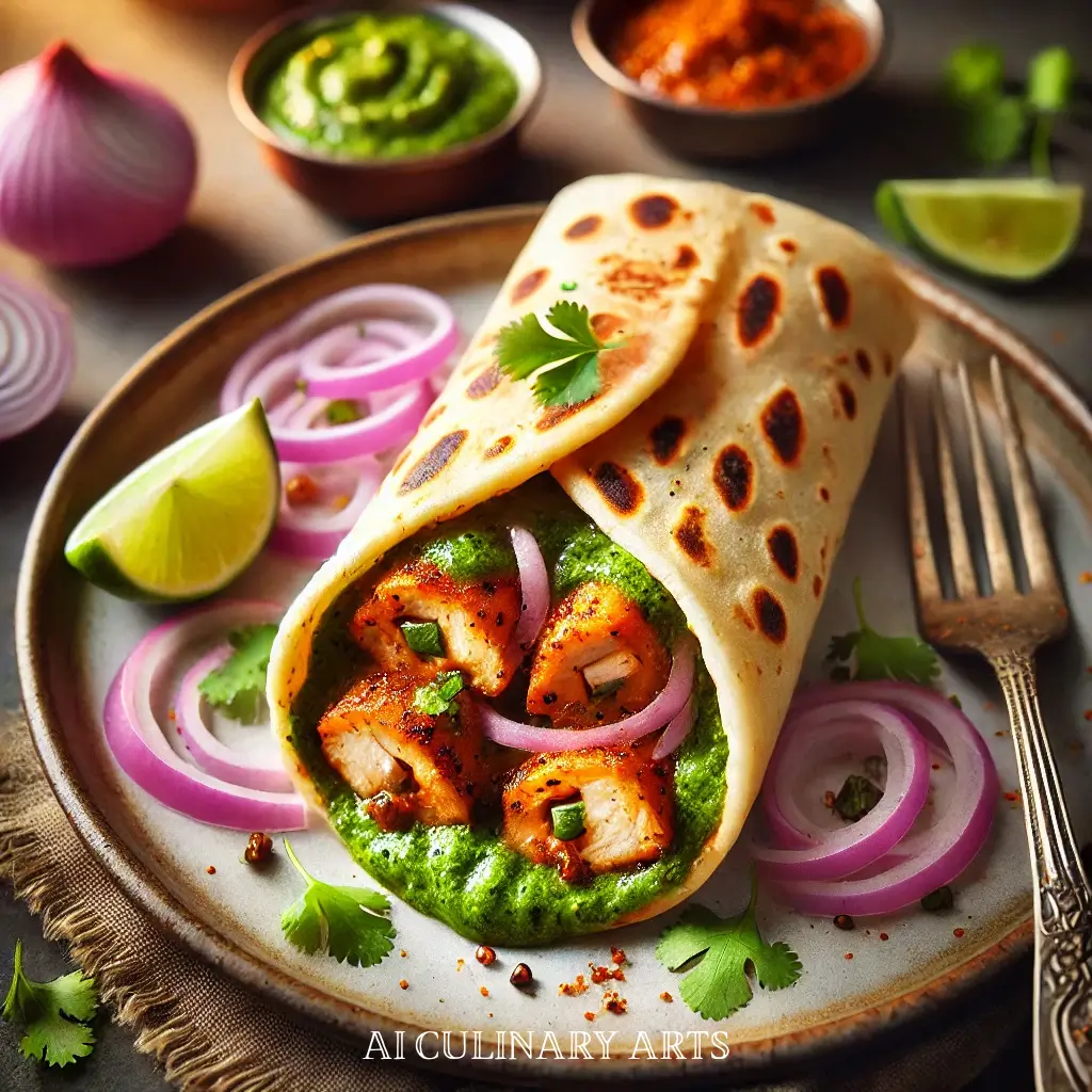 Spiced Chicken Kathi Rolls with Mint Yogurt Chutney