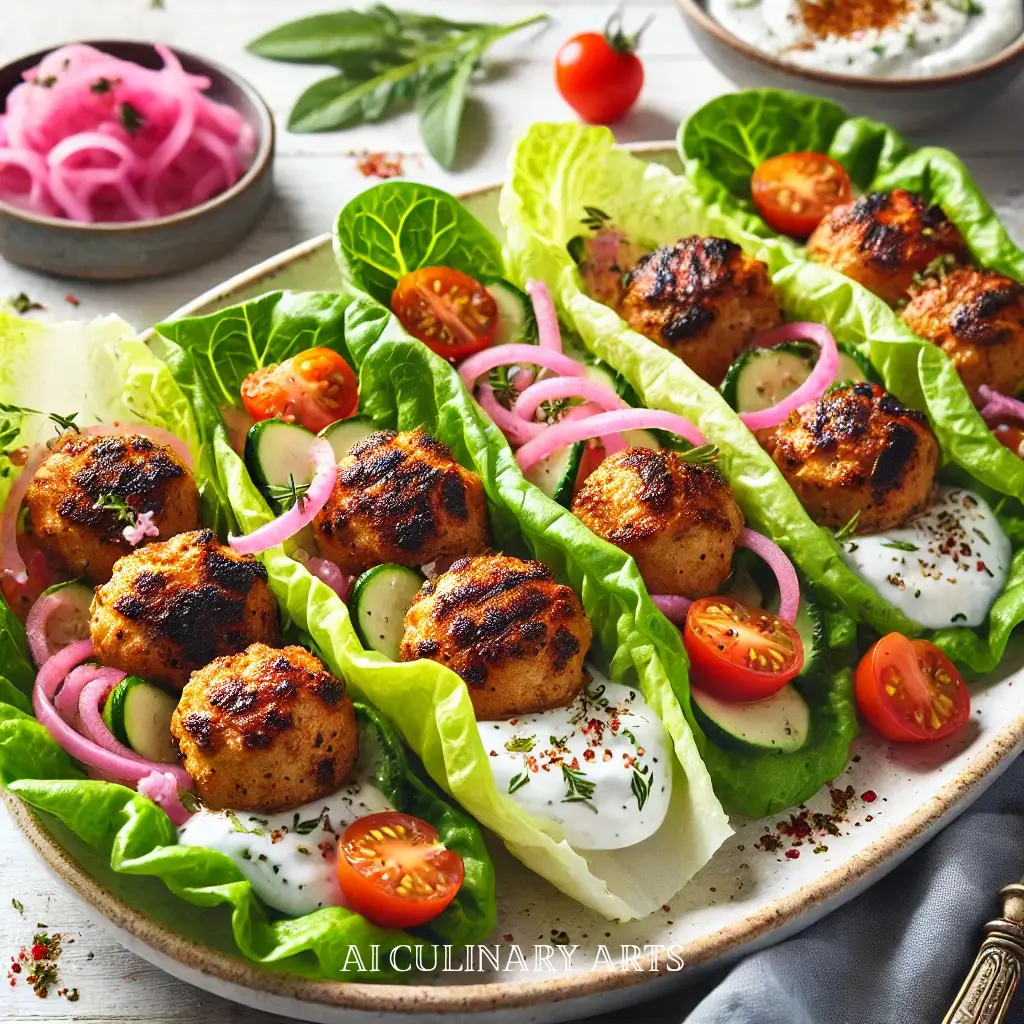 Chicken Kofta Lettuce Wraps with Lemon-Herb Yogurt Sauce0